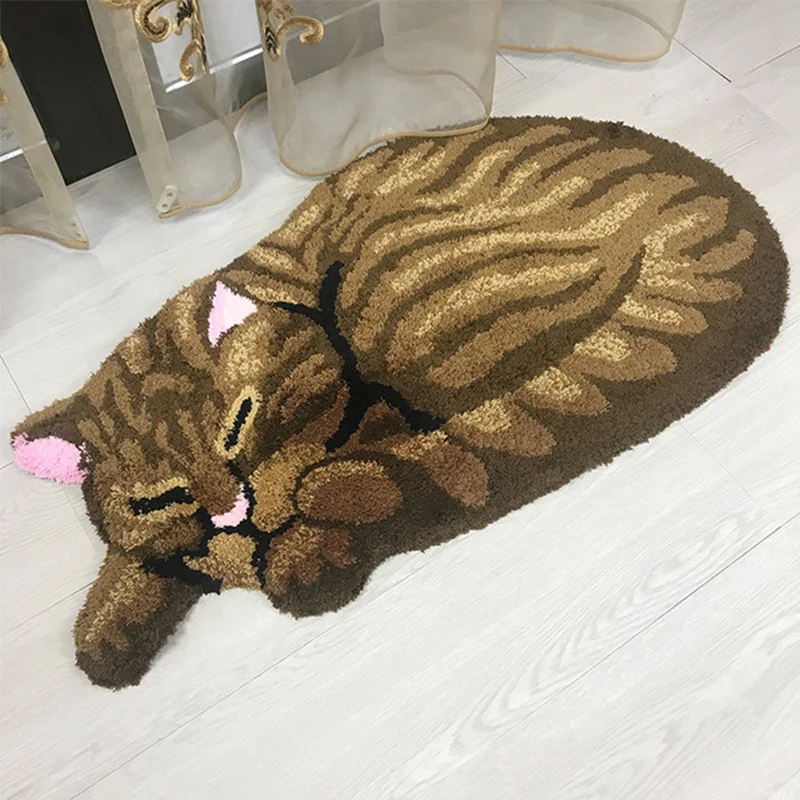 

3D Cat Printed Rug Polyester Brown Sleeping Cats Pattern NonSlip Antiskid Mat Animal Print Carpet Living Room Home Decoration