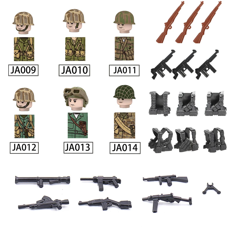 

WW2 Military Soldiers Army US British German Building Blocks Figures Parts Accessories Weapons Bricks World War II Kits Toys