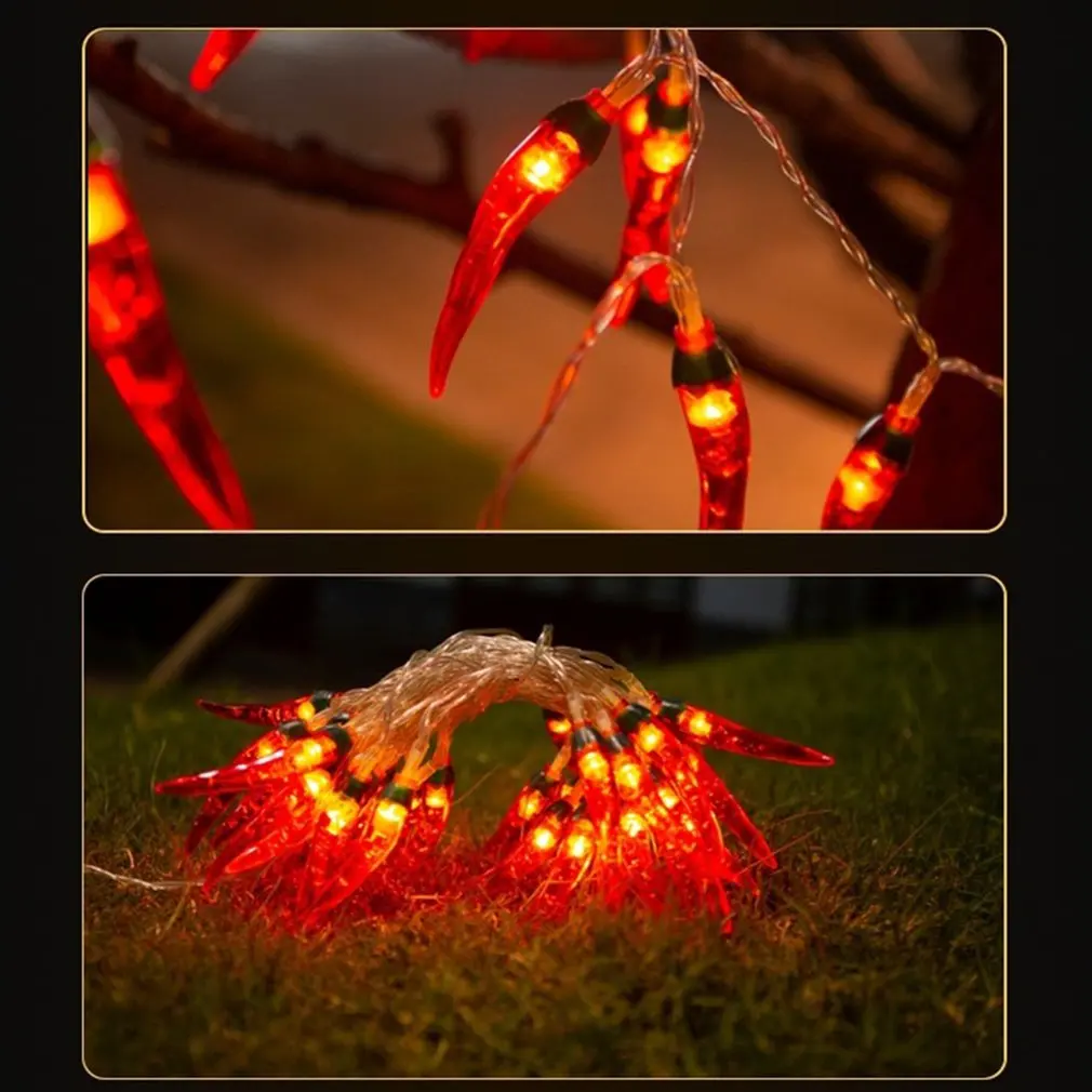 

New 2021 3m 20 Lights Led Red Chili String Light Solar Outdoor Waterproof Courtyard Christmas Decoration Battery Box