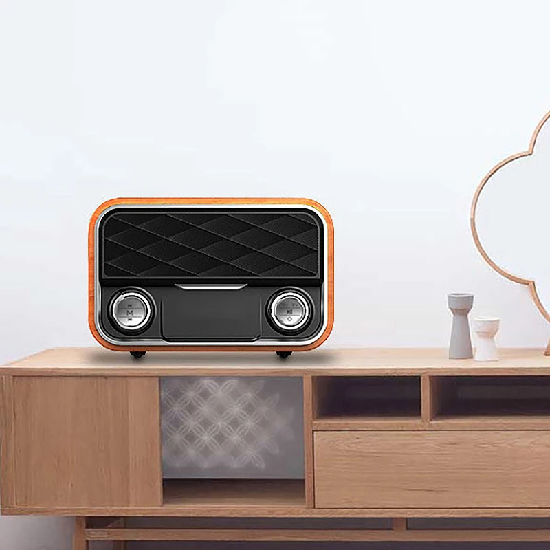 

Stereo Wooden Clock Bluetooth Speaker FM Radio Portable Speakers Loudspeaker Computer Column