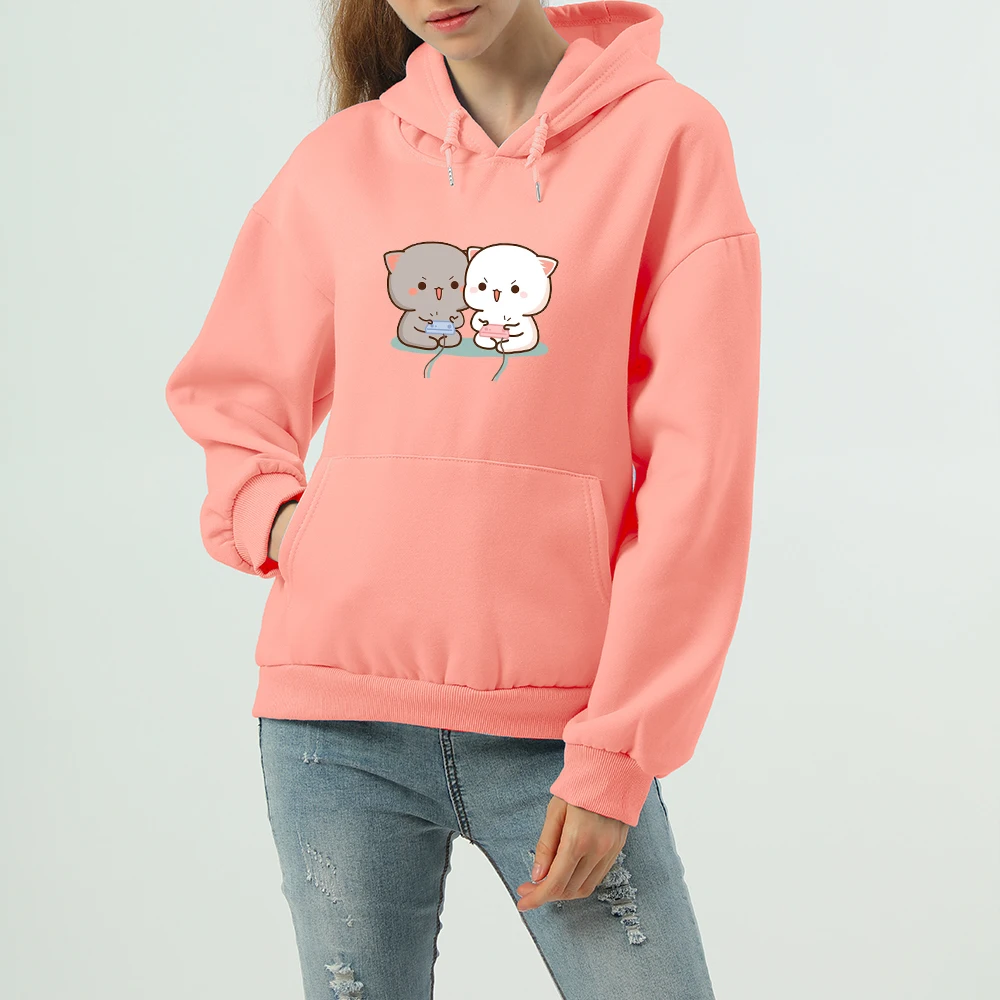 Толстовка Женская с принтом кота Свободный свитшот капюшоном пуловер в стиле
