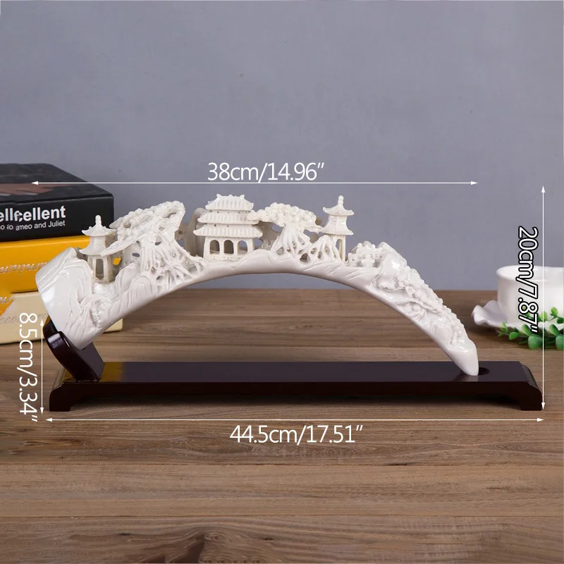 

Strongwell Modern Minimalist Ivory Carving Artwork Chinese Garden Architectural Pattern Office Home Desktop Decor Business Gift