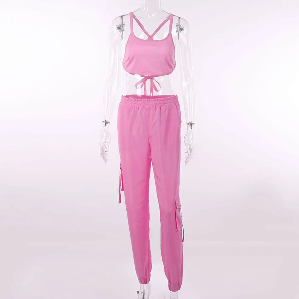 

2 PCS/Set Women's Two Piece Set Women Tracksuit Summer Pink Letter Print Short Sleeve Crop Top Jogger Pencil Pant Tracksuit Set