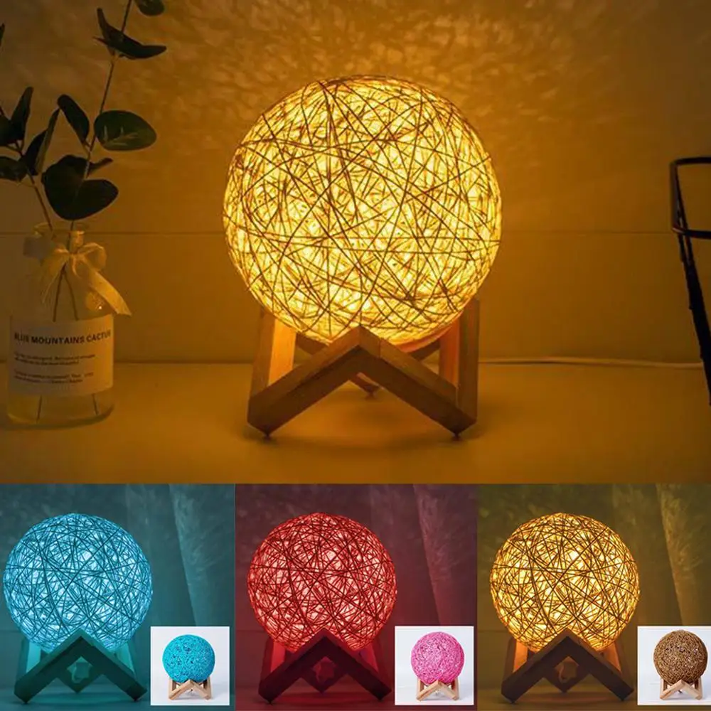 

Rechargeable 4Colors LED Cotton String Ball Lamp Christmas Birthday Gifts Light Home Decor Ball Lamp 15cm Moon Light