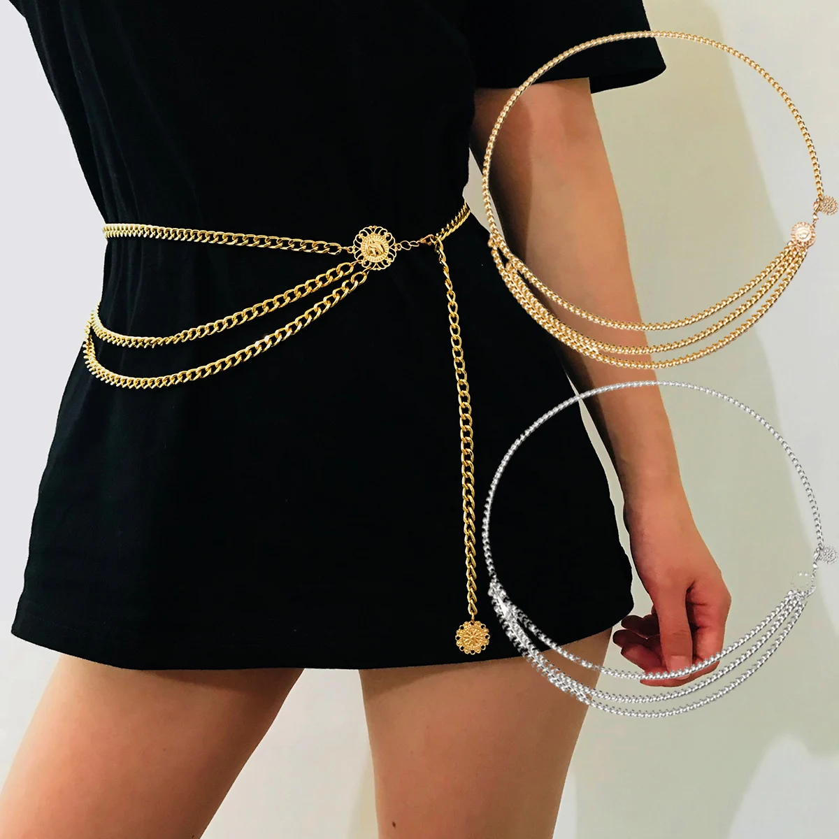 

Женский многослойный ремень Стразы в стиле ретро, длинный пояс в форме солнца, с цепочкой, Ювелирное Украшение для вечеринки