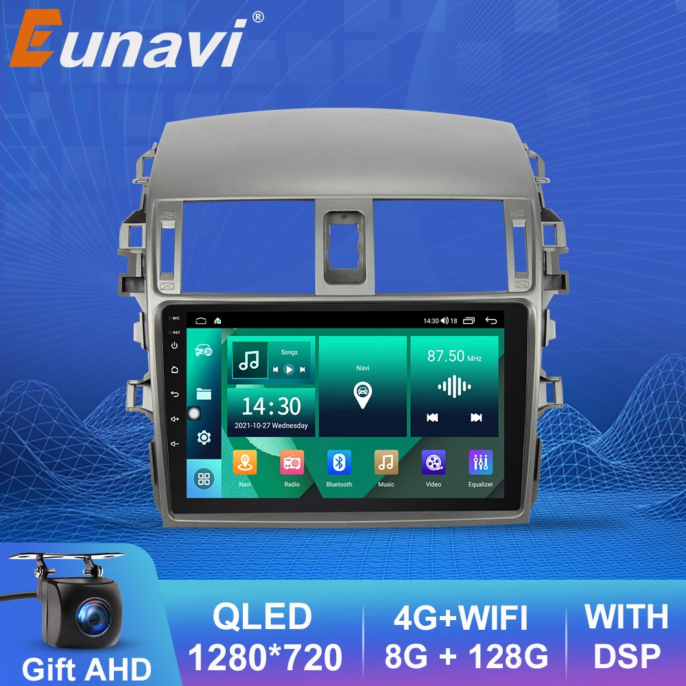 

Автомагнитола Eunavi, 2 Din, Android 10, для Toyota Corolla 2007, 2008, 2009, 2011, мультимедийный плеер с сенсорным экраном 9 дюймов