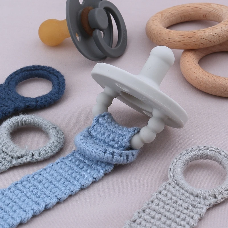 

Handmade Crochet Pacifier Clip Cotton Mom's first choice Baby Anti-drop Chain Holder DIY Teething Soother Chew for Boys Girls