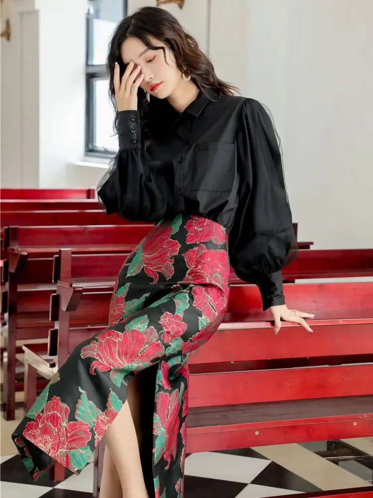 

Nbpm Elegant Black White Office Work Shirt Female Blouses Woman Versatile Chic Puff Sleeve Square Collar Hot Sale