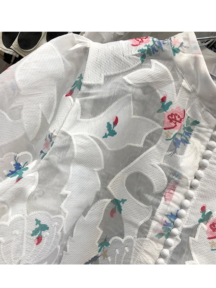 Женская винтажная рубашка свободная с воротником-стойкой и декоративными