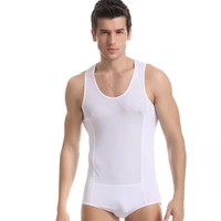 hot mens sexy tank top white mesh vest briefs jumpsuit breathable sports fitness gymnastics suit bottoming shirts slim shapewear