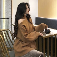 autumn winter halter strapless long sleeve womens sweaters pullovers thick mid length knitted tops new 2020 pull femme jumper