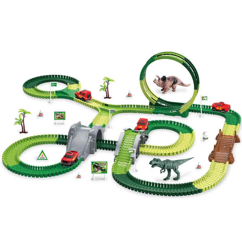 

Electric Toy Dinosaur Track Car Car Bud Redhead Small Train Racing DIY Assembled Track Toy