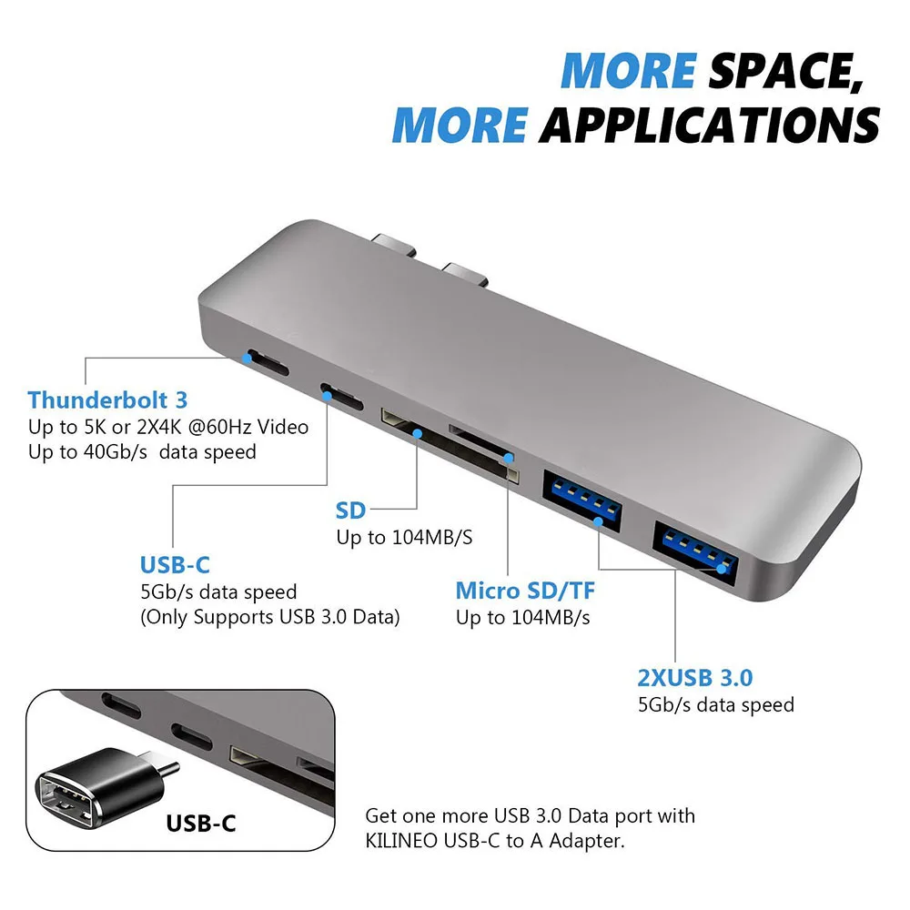USB хаб 6 в 1 алюминиевый совместимый с MacBook Pro 13 &quot15&quot 2016 2017 Thunderbolt 3|USB-хабы| |