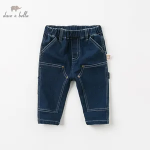 DB11834 dave bella Модные осенние штаны для маленьких мальчиков, детские длинные однотонные штаны, Джинсы для малышей