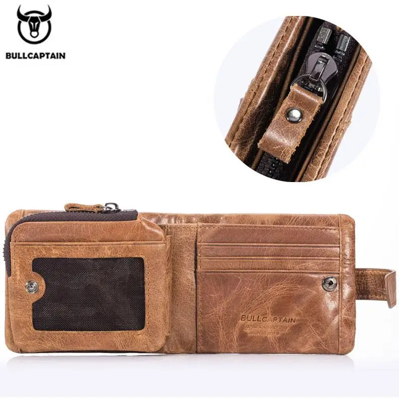BULLCAPTAIN винтажный кожаный бумажник с тремя сложениями мужской короткий кошелек на