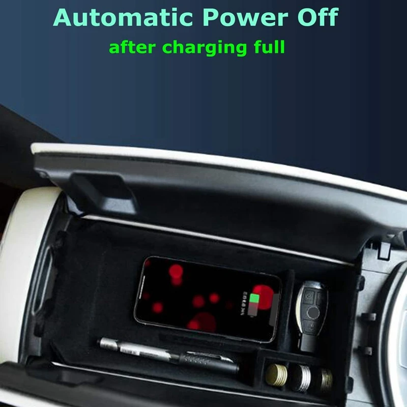 Car Wireless Mobile Phone Charging Panel Central Armrest Box Storage for Mercedes-Benz E Class W213 E200 E300 2016 2017 2018 |