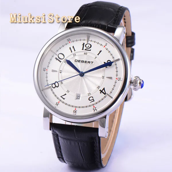 Мужские наручные часы deger черный кожаный ремешок 43 мм с синими ручками чехол из