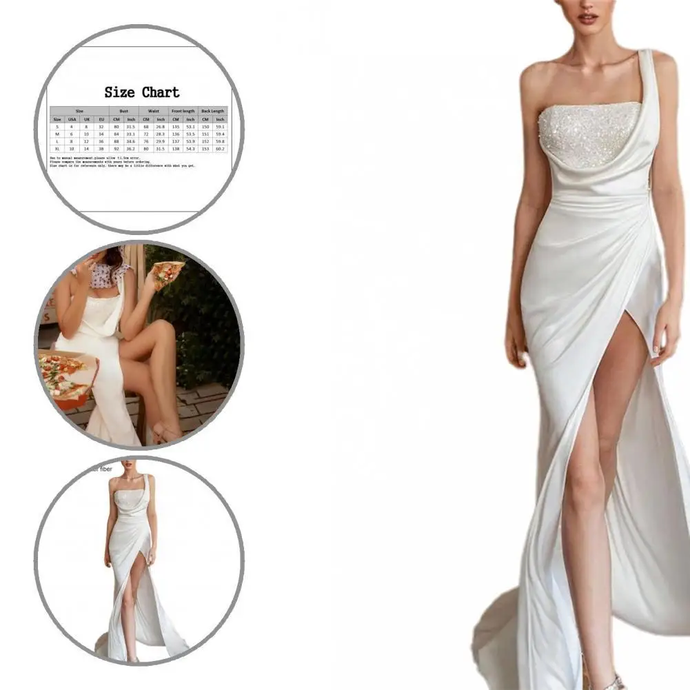 

Sexy Stylish One Shoulder High Split Dress Women Solid Color Dress One Shoulder for Formal Occasion