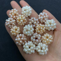 white hand woven hollow colored flower ball pearls natural freshwater pearl irregualr loose beads diy necklace bracelet earrings