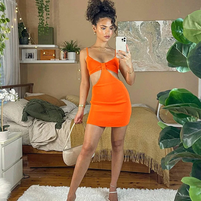 

Women Sleeveless Short Dress Beach Fashion cut out Dress spaghetti strap club dress Casual Female Mini Dress for beach vacation