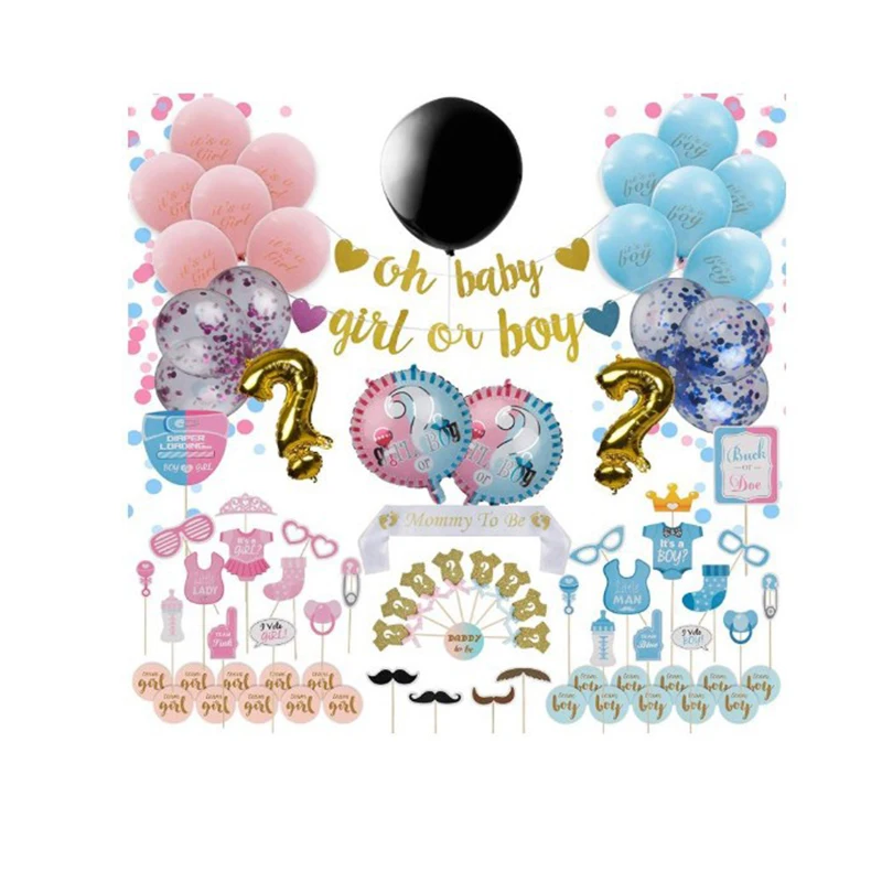 

Gender Reveal Party Supplies Set Lezero Large Black Balloon with Pink and Blue Heart Shape Confetti Packs for Boy or Girl