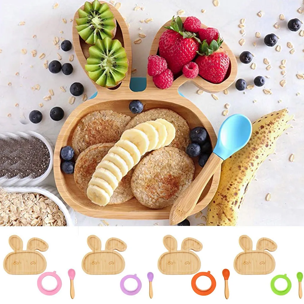 

Baby Toddler Bamboo Sheep Plate Silicone Suction Feeding Bowl Suction Spoon Set Creative Tableware Kitchen Accessories