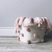 cotton rope storage baskets 12 x 12 woven baby cute pompoms orangizer bins for laundry toys cloths home photography