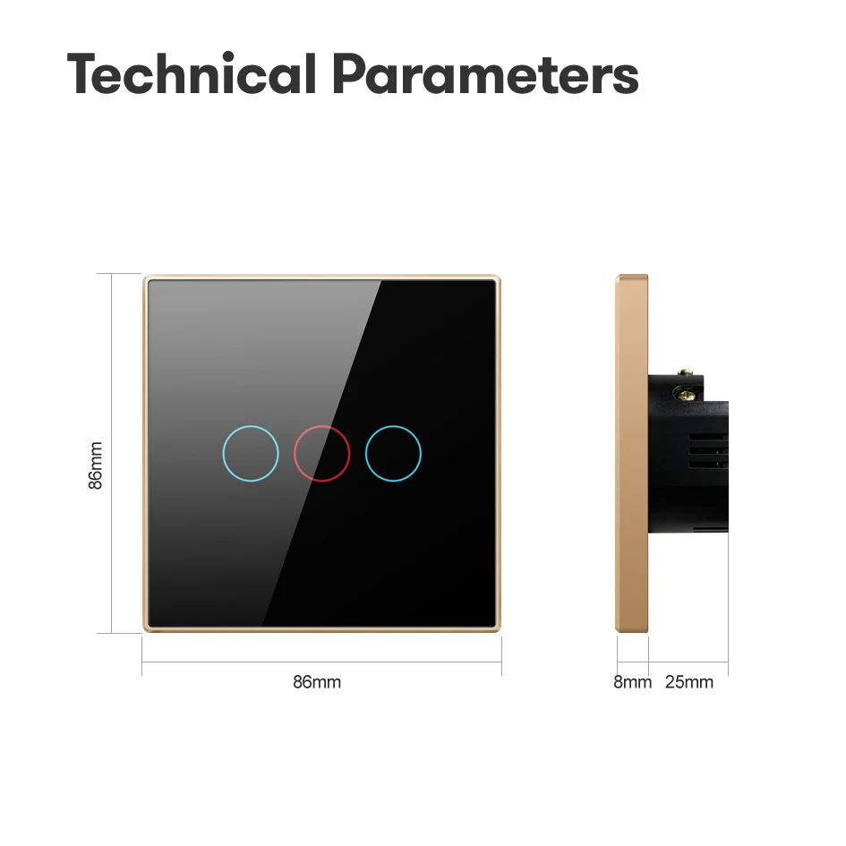 

AVATTO Tuya Smart Home Switch with Metal Frame Glass Panel , Smart life APP Remtoe EU 1/2/3 Gang works with Alexa, Google Home