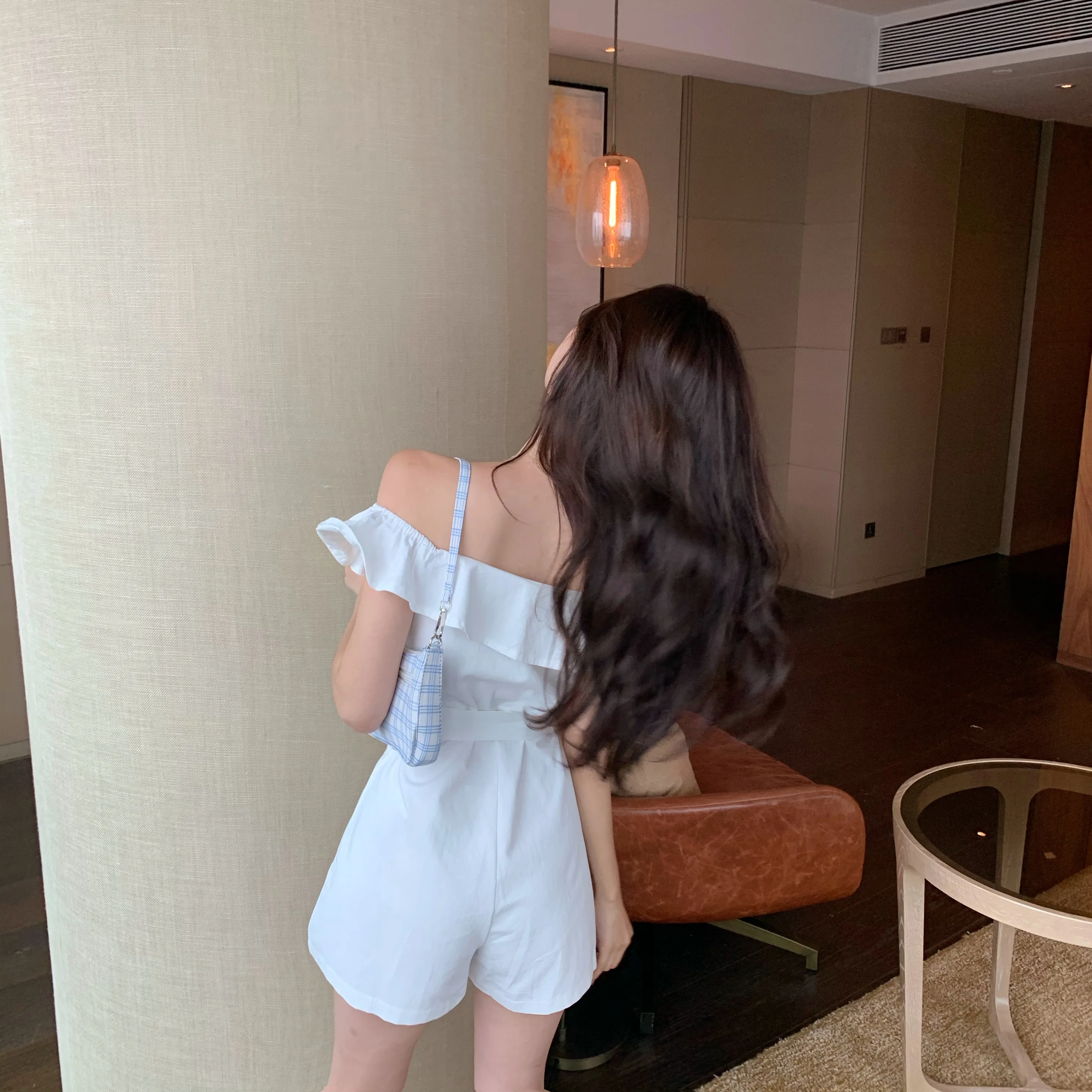 

Slash neck jumpsuit 2020 summer new fashion jumpsuit high waist slim sexy strapless wide-leg shorts women