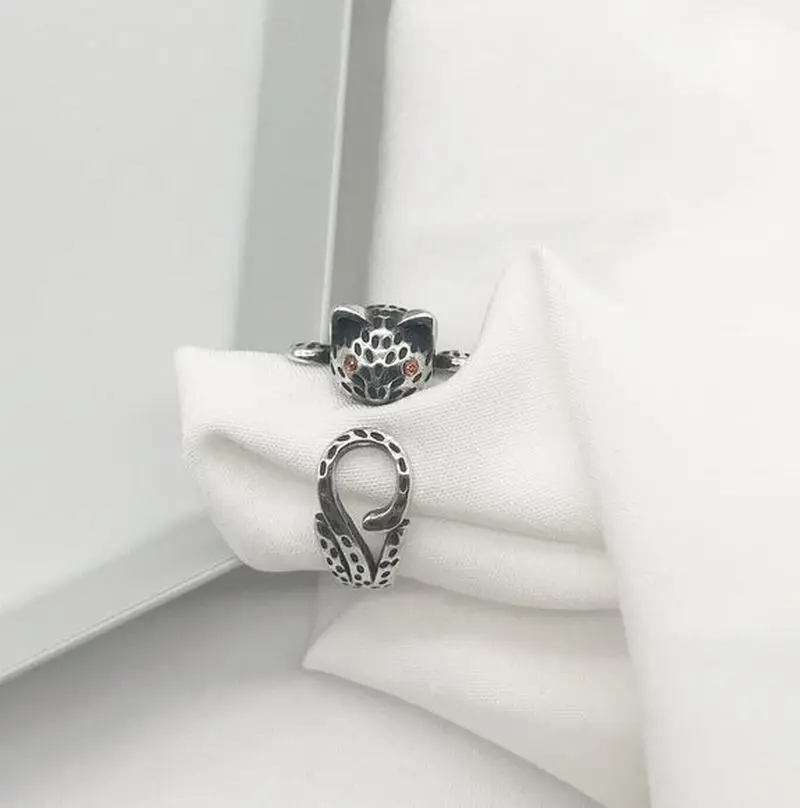 S925 тайское серебряное женское кольцо с милым котенком в стиле ретро модное котом