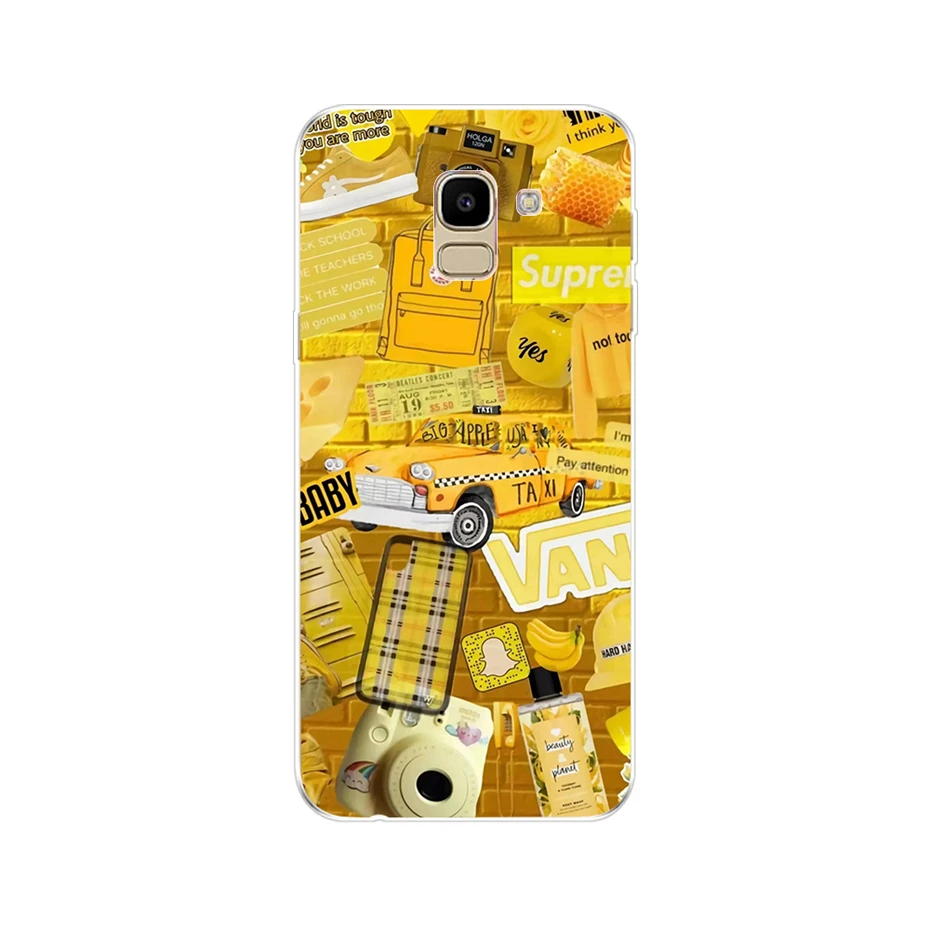 Чехол для Samsung J6 2018 мягкий силиконовый чехол J600F с синими бабочками и цветами Galaxy +