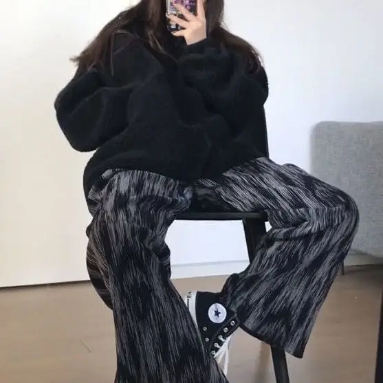 

Spring and summer tie dyed pants women's high waist and thin versatile casual pants straight tube loose wide leg pants retro