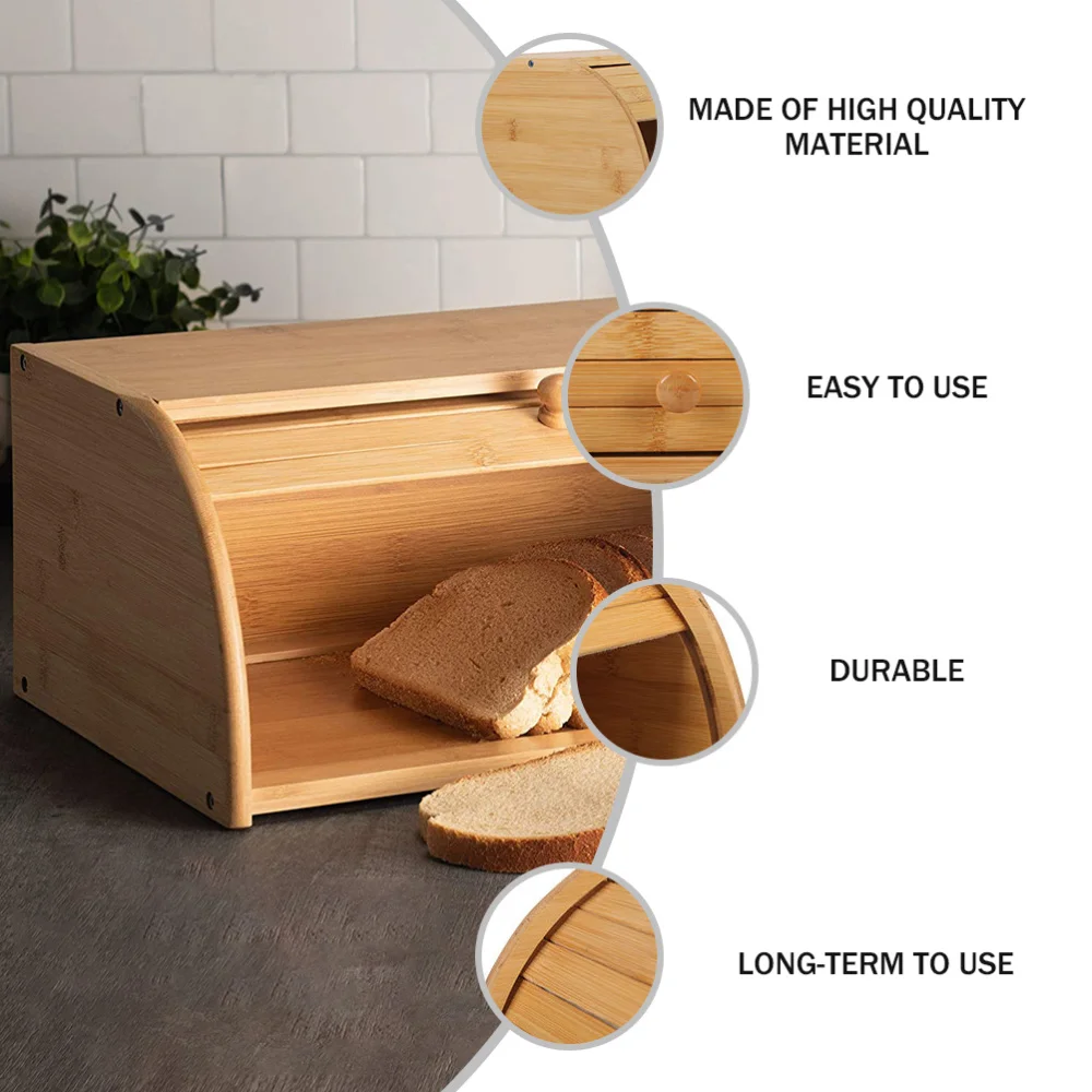 

1pc Wooden Storage Boxes Kitchen Organizer Box Bread Basket Bread Box