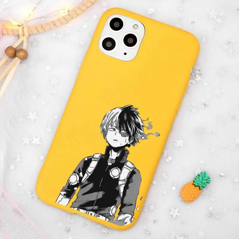 

Japan Anime My Hero Academia Phone Case Candy Color Yellow for iPhone 11 12 pro XS MAX 8 7 6 6S Plus X 5S SE 2020 XR