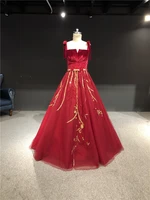 vestidos de fiesta 100real pictures heavy beads red square neck a line floor length formal party dance dress prom evening dress