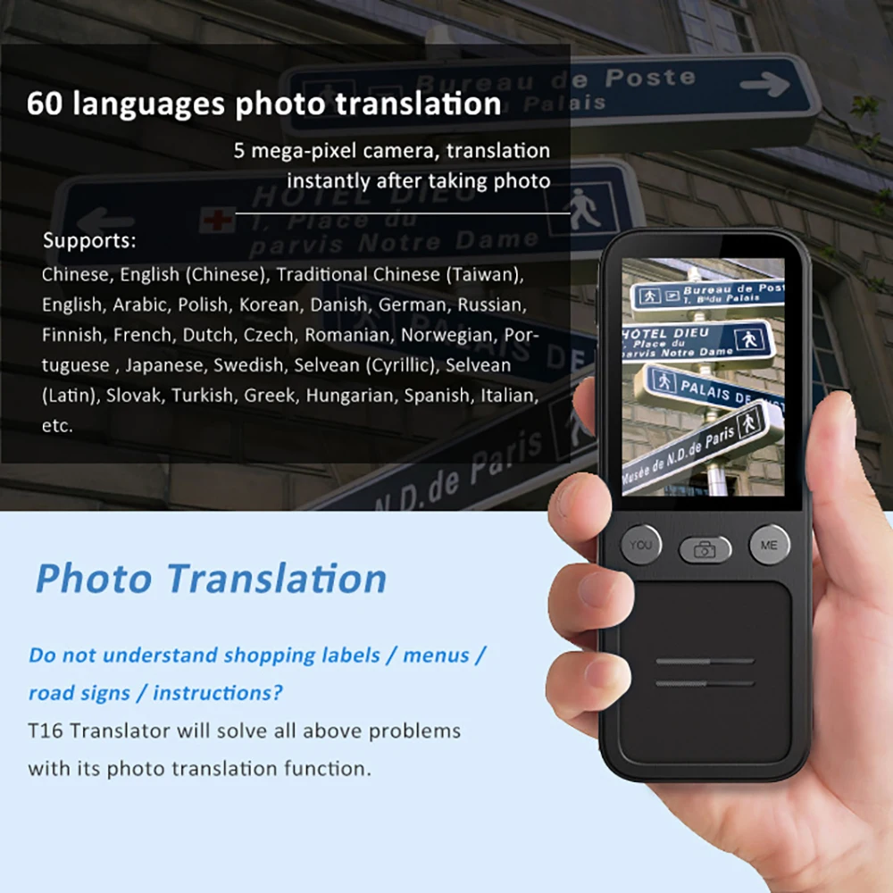 T16 Intelligent Voice Translator 138 Mulit Language Portable Instant Real-Time Support Photo/Recording Translation Android 4.4 |