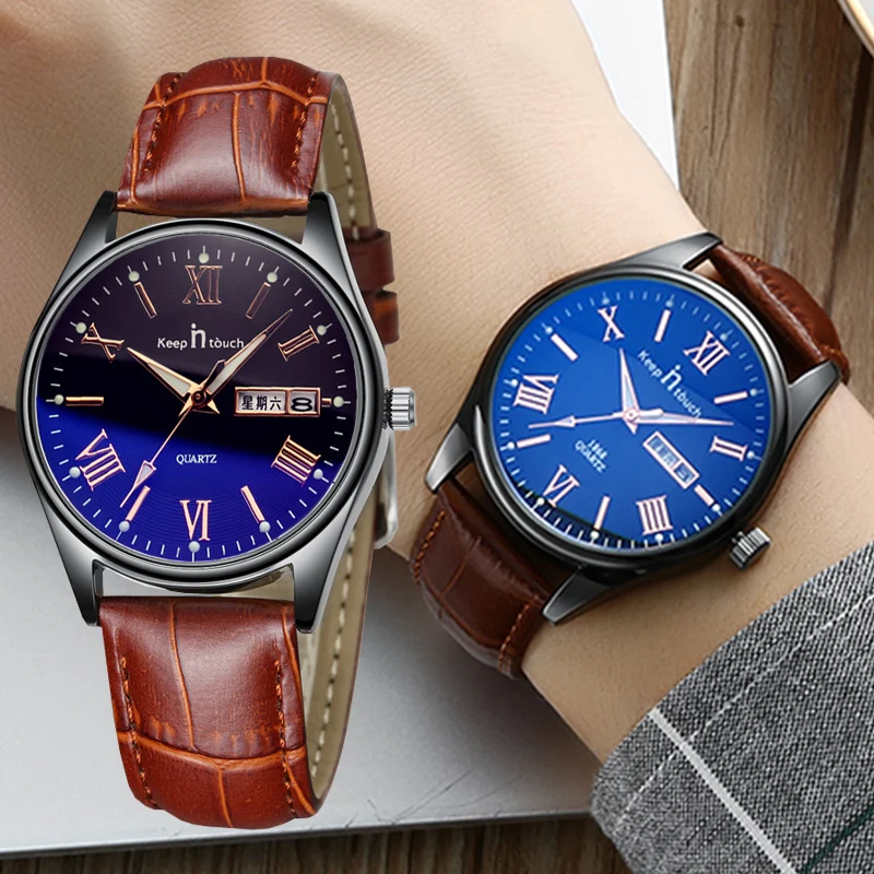 

Keep In Touch Top Brand Watch Men Leather Waterproof Watch For Men Luxury Casual Quartz Wrist Watch With Week Calendar Luminous