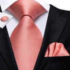 Галстук Hi-Tie 150 см мужской, кораллового цвета, однотонный шелковый галстук для свадьбы, дизайнерский комплект из галстука и запонок, розовая бутоньерка, деловой галстук, SN-3098