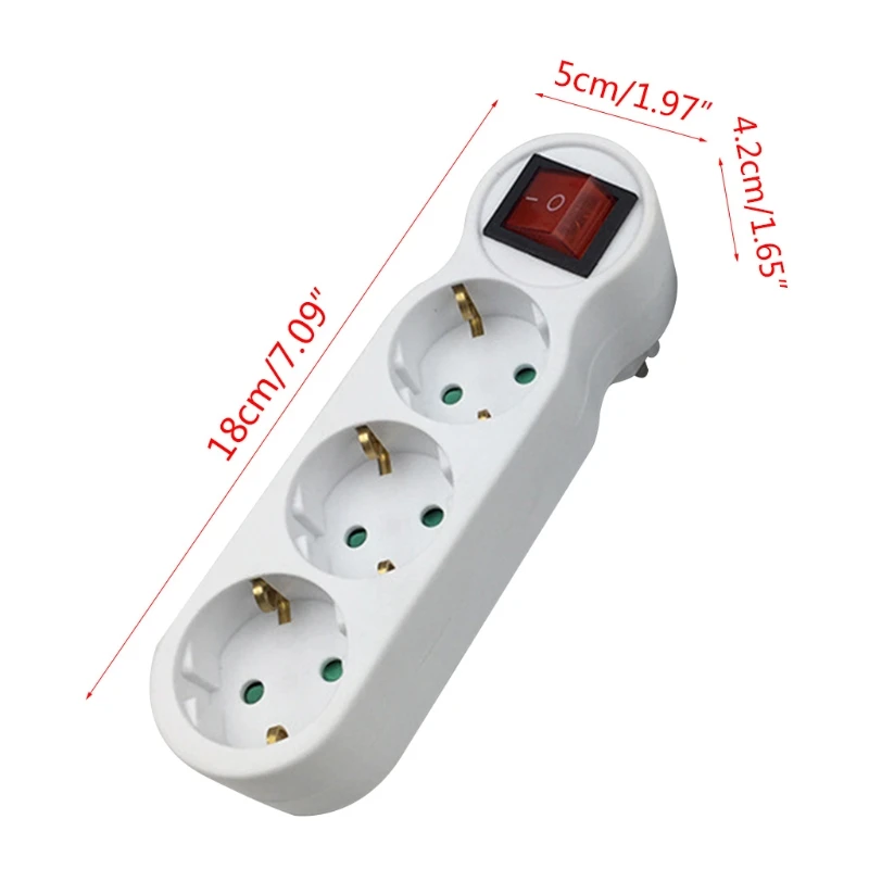 

European 250V 16A 3 Jack German Power Strip Extension Socket Cable with Switch C5AD