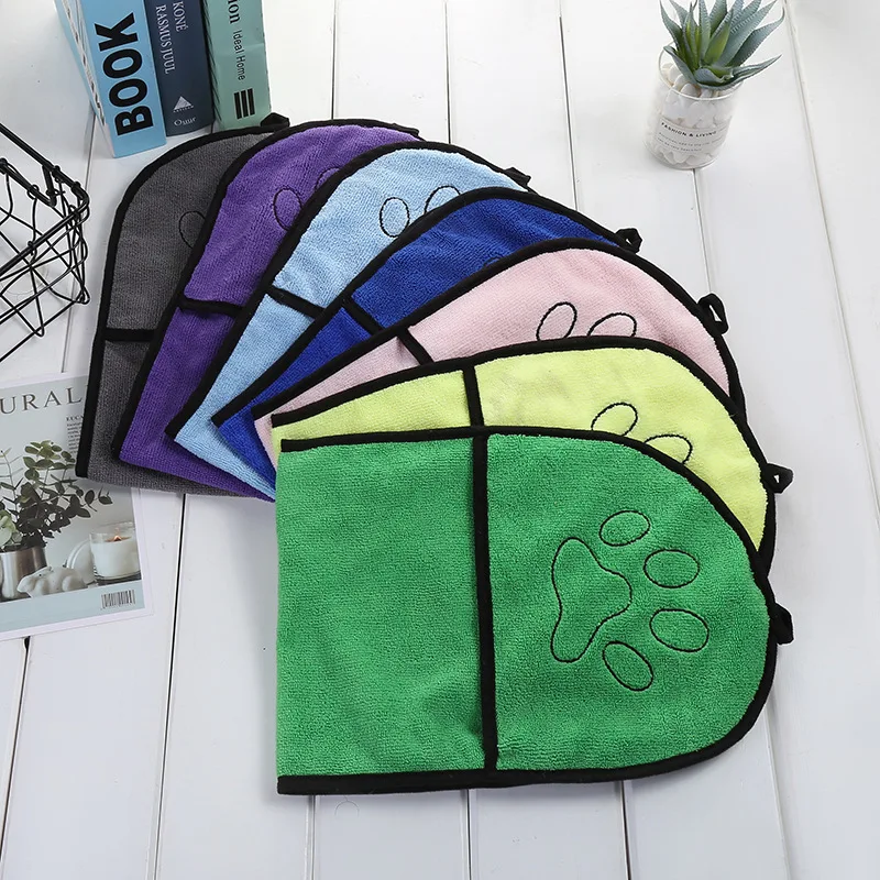 Pets Dog Bath Towels Super Absorbent Drying Towel With Double Pocket Soft Paw Print Blanket for Dogs Bathrobe Cleaning Supplies |