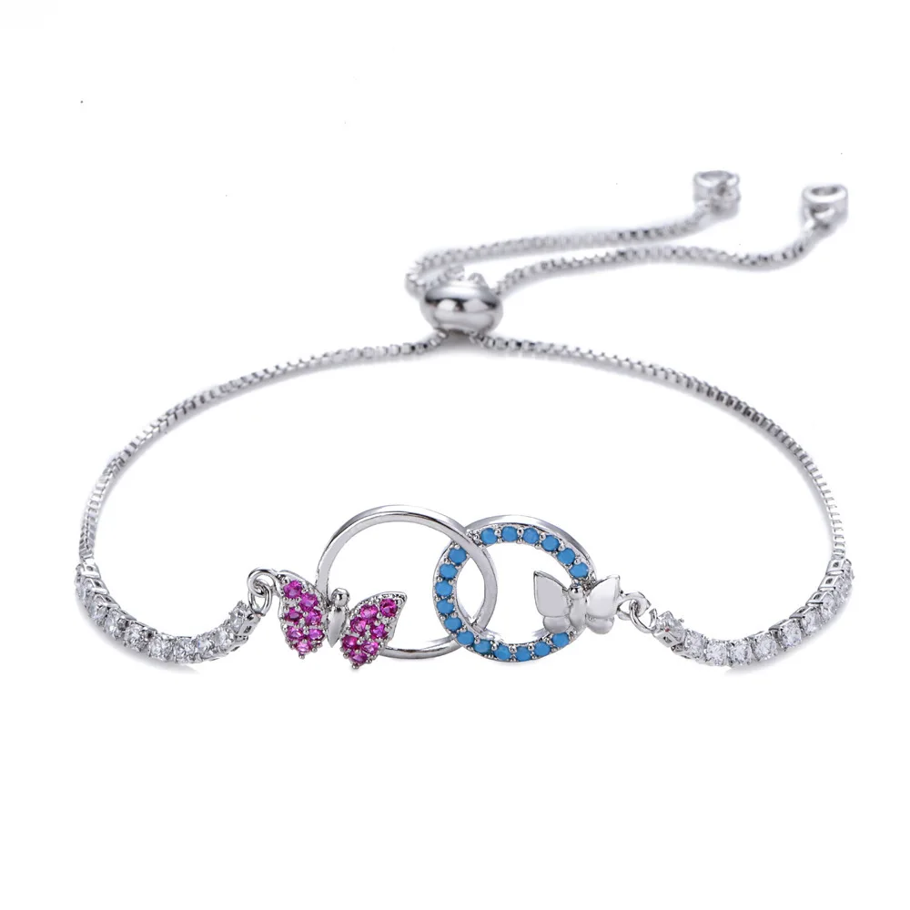 

Cute Female Crystal Butterfly Bracelet Rose Gold Silver Color Bracelets For Women Charm Round Zircon Stone Party Chain Bracelet