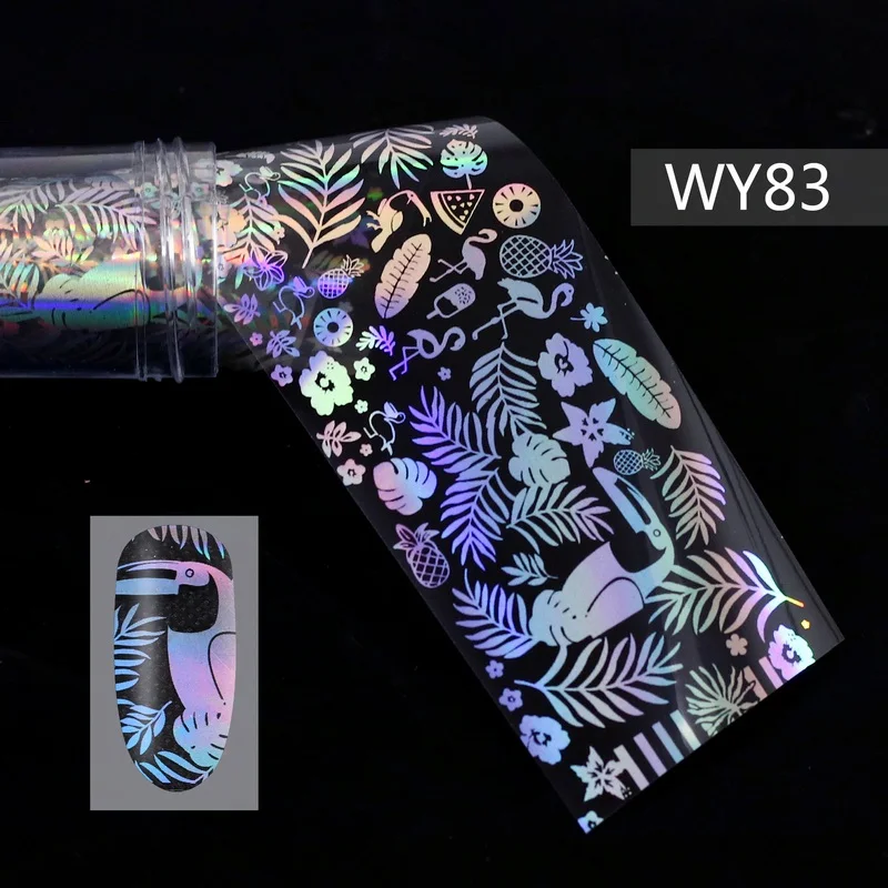 WY83 Foils Sticker 28 узоров голографические лазерные ногтевые переводные наклейки из фольги пламенный цветок Единорог Переводные картинки для ногтей украшения для дизайна ногтей - Цвет: WY83 Foils Sticker