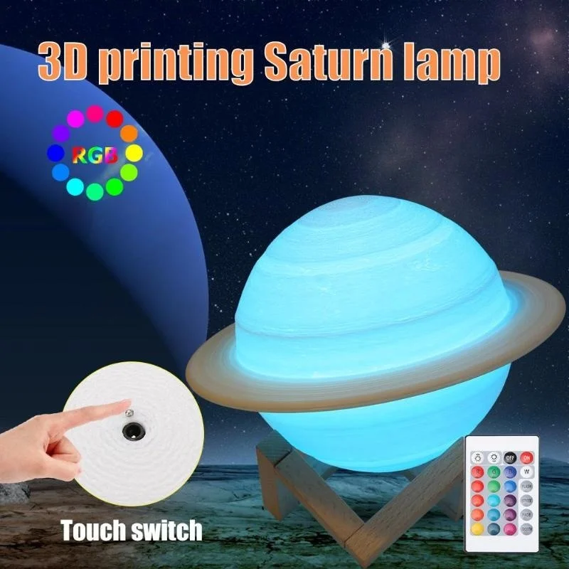 Фото LED Ночник светильник 3D печать лампа Сатурна 16 цветов 3D светильник с пультом дистанционного управления Сенсорная луна лампа Детский Светильник s ночник лампа для дома №1