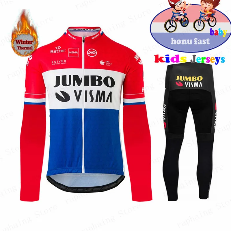 Детская зимняя теплая флисовая одежда для команды JUMBO VISMA комплект из Джерси с