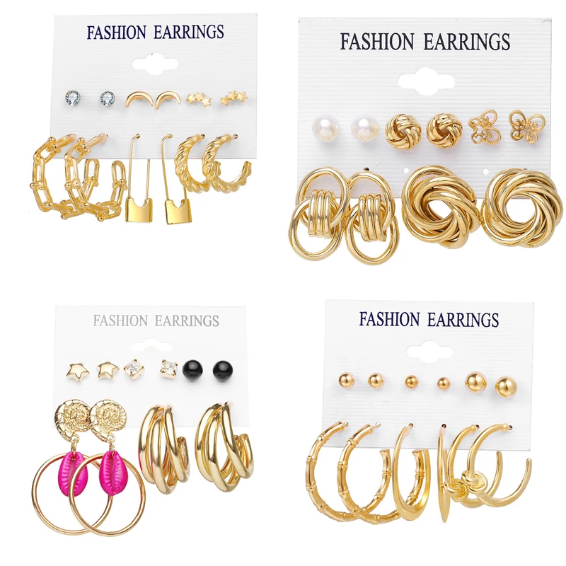 

New Women's Earrings Set Tassel Pearl Acrylic Earrings For Women Bohemian Fashion Jewelry 2021 Geometric Stud Earings