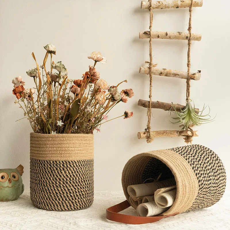 

Plant Chlorophytum Storage Basket Rattan Wall Hanging Flower Pot Woven Basket Artificial Box Handmade Hanging Basket Cachepot