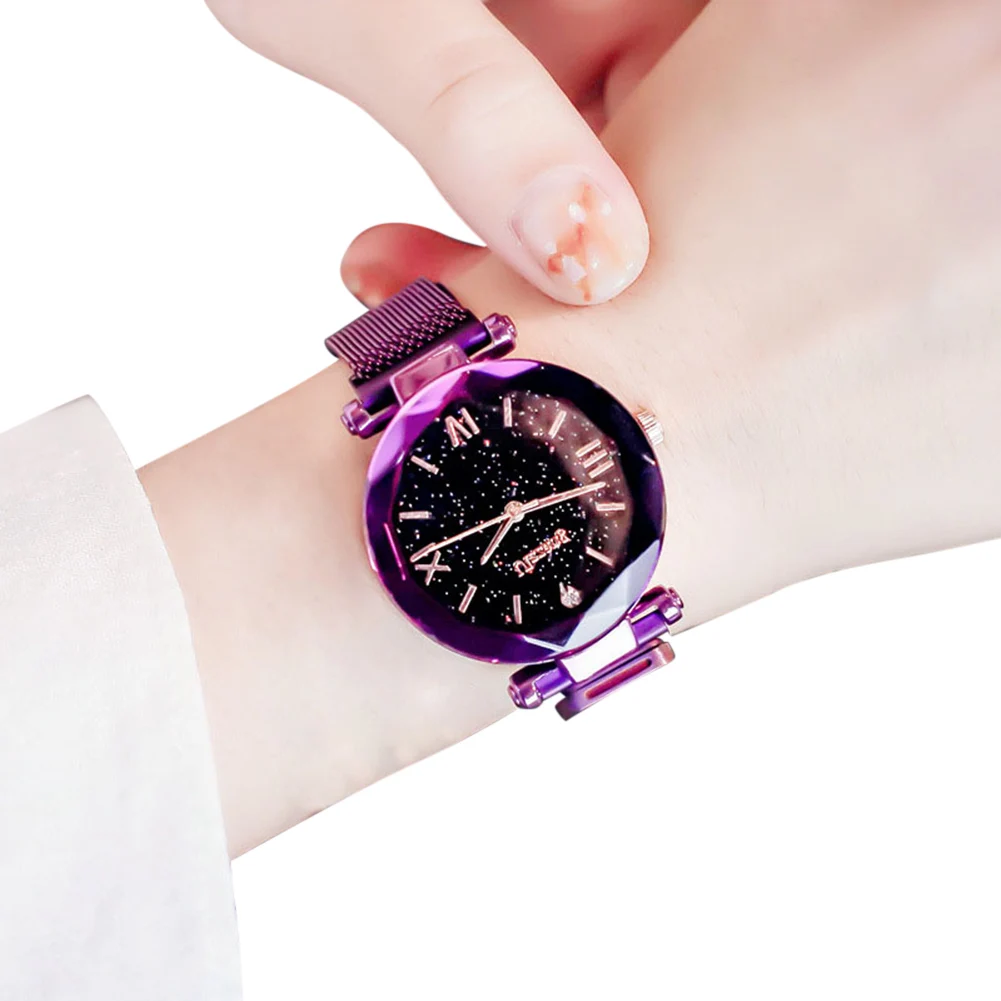 Новинка 1 шт. женские наручные кварцевые часы с круглым звёздным небом магнитной