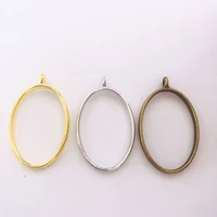 10pcs metal oval geometric hollow frame pendant charm uv epoxy resin craft bezel for diy jewelry making accessories