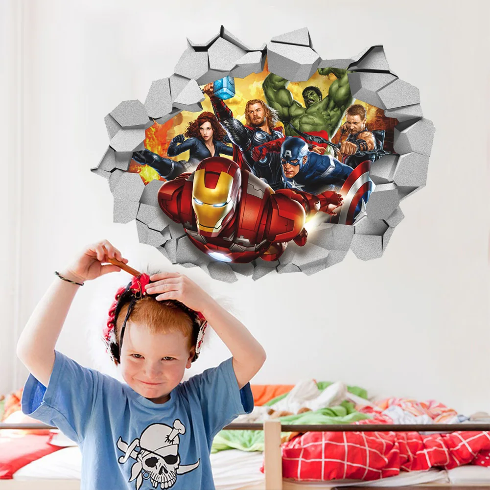 

Disney The Avengers Smashed Window 3d Wall Stickers For Kids Rooms Nursery Home Decor Pvc Decals Diy Mural Art