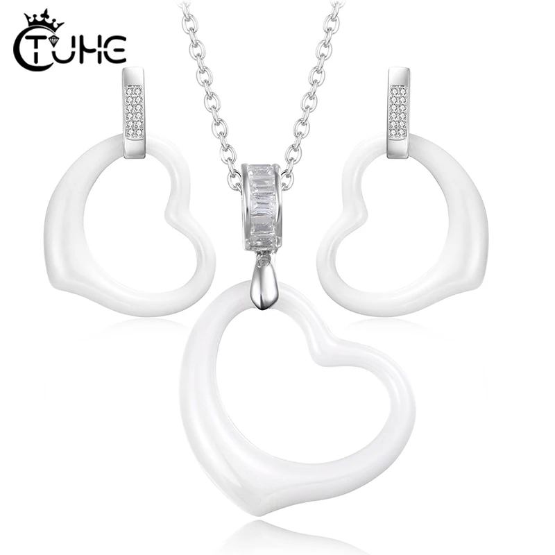 Женское ожерелье с подвеской в виде белого сердца массивное никогда не выцветает